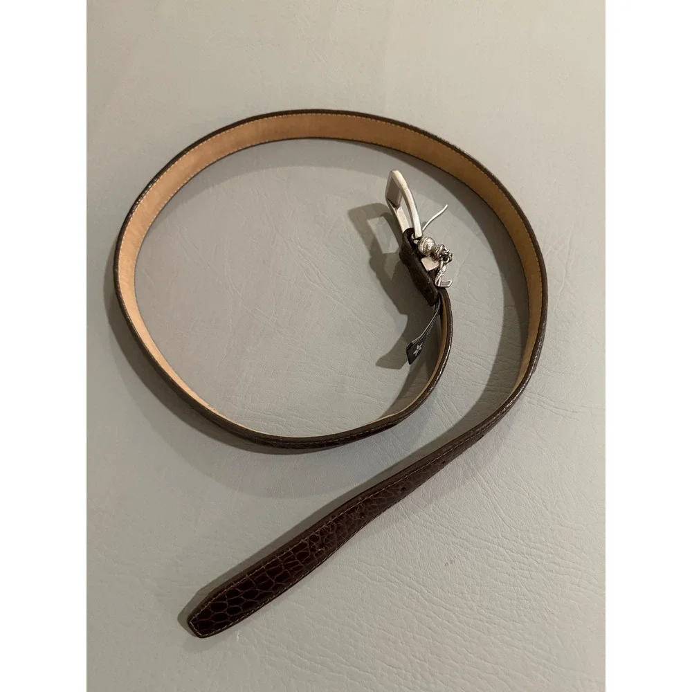 Brighton Golf Belt Womens XL 36 Brown‎ Croc Embossed Leather Silver Tone Charm